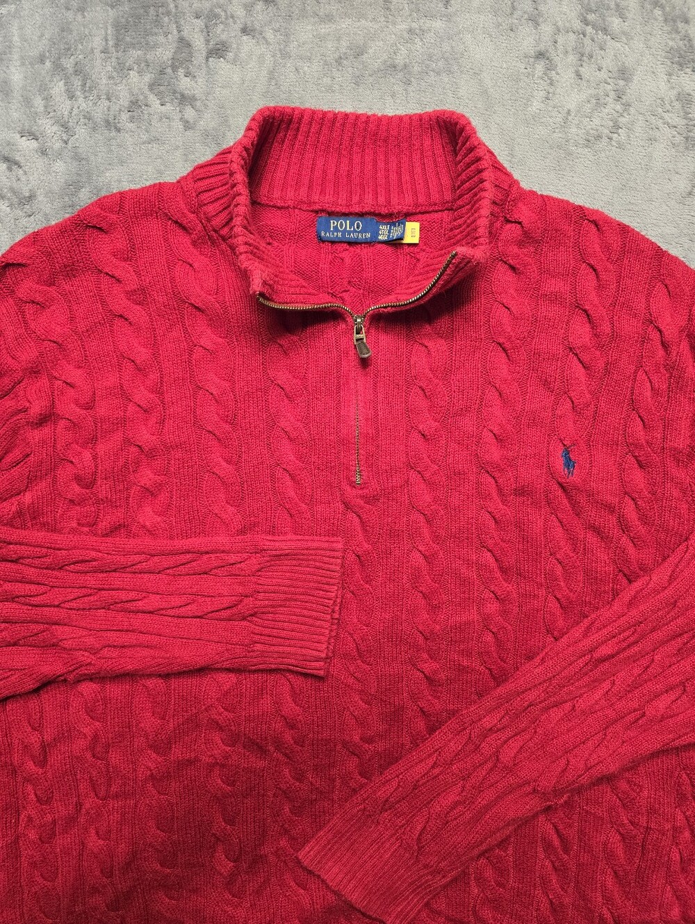 Polo Ralph Lauren 1/4 Zip Cable Knit Sweater Size 4XL Tall Red